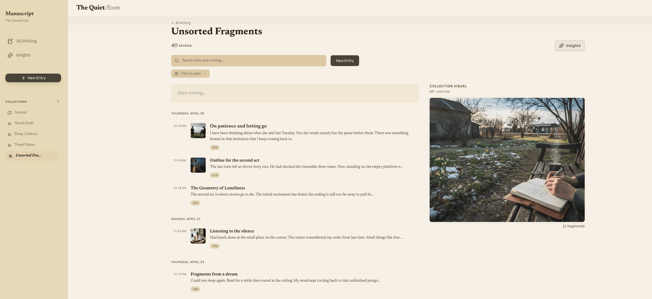 Journal and themed collections organizing entries